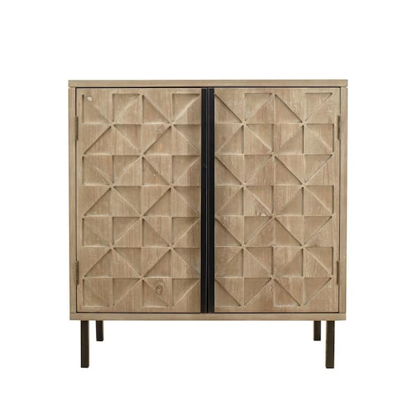 Unbranded Oak Retro Wooden Accent Storage Cabinet with 2-Wood Relief Doors for Entryway
