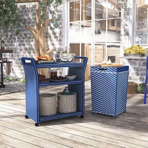 Butterfield Navy and White Aluminum Outdoor Serving Bar with Trash Can