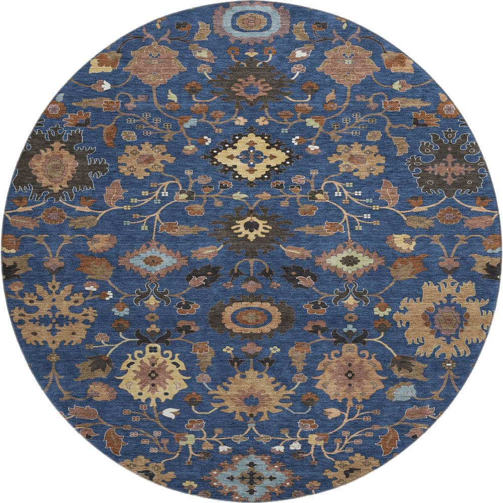 Mayfield Premium Machine Washable Abstract AMF2458 Navy 8 ft. x 8 ft. Round Rug price history on PriceWatchPro