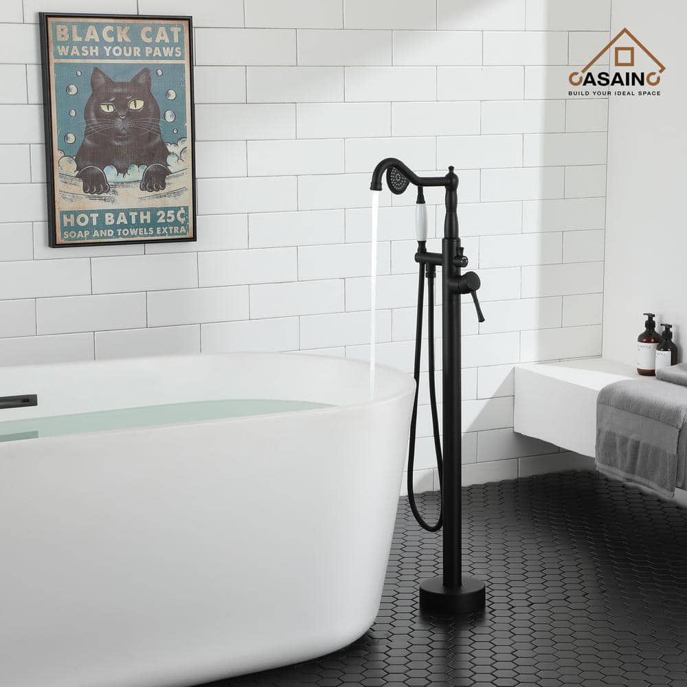Matte Black Stainless Steel Freestanding Bathtub Faucet with Hand Shower