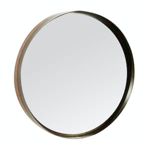 32 in. x 32 in. Round Framed Brown Wall Mirror with Thin Frame