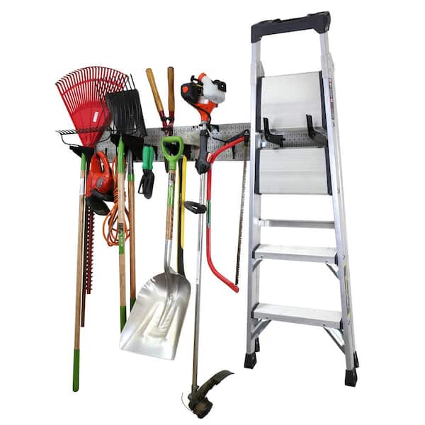 Wall Control 8 In H X 64 W Garage Tool Storage Lawn And Garden Organization Rack Grey Metal Pegboard Black Hook Set Gws 0864 Gb The Home Depot Garage Tool Storage Lawn, Garage Tool Organizer Wall Mount Home Depot