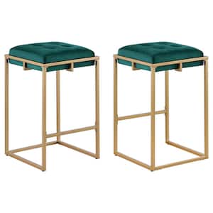 Nadia 26 in. H Hunter Green and Gold Backless Metal Frame Counter Height Bar Stool (Set of 2)