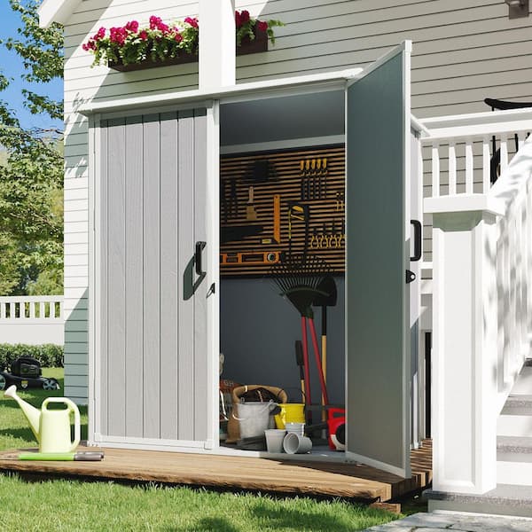 Podmini スペースグレイ Sizzim 5 ft. W x 3 ft. D Outdoor Gray Resin Storage Shed with