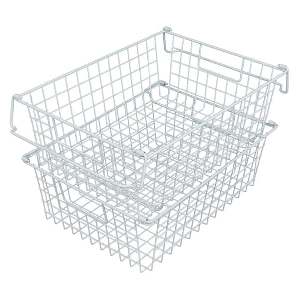 14 Upright Freezer Storage Baskets, White Wire Storage Bins Large Bakset  for Freezer, Pantry, Bathroom Organizing, Set of 4