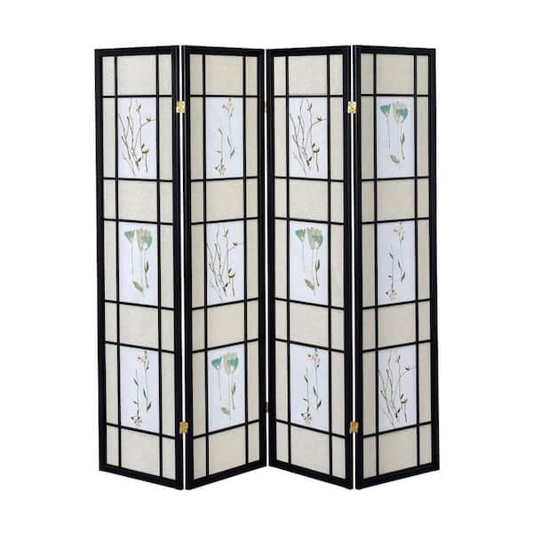 Lobb 4-Panel Folding Screen with Floral Motif, Multi-Color