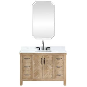 Javier 48 in. W. x 22 in. D x 33.9 in. H Single Sink Bath Vanity Brown with White Grain Composite Stone Top Mirror