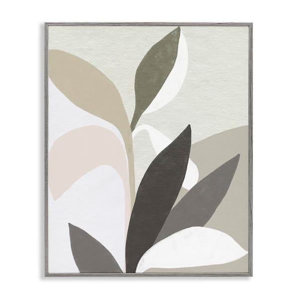 Stupell Industries Organic Soft Leaf Shapes by June Erica Vess Gray Framed Nature Giclee Art Print 30 in. x 24 in.