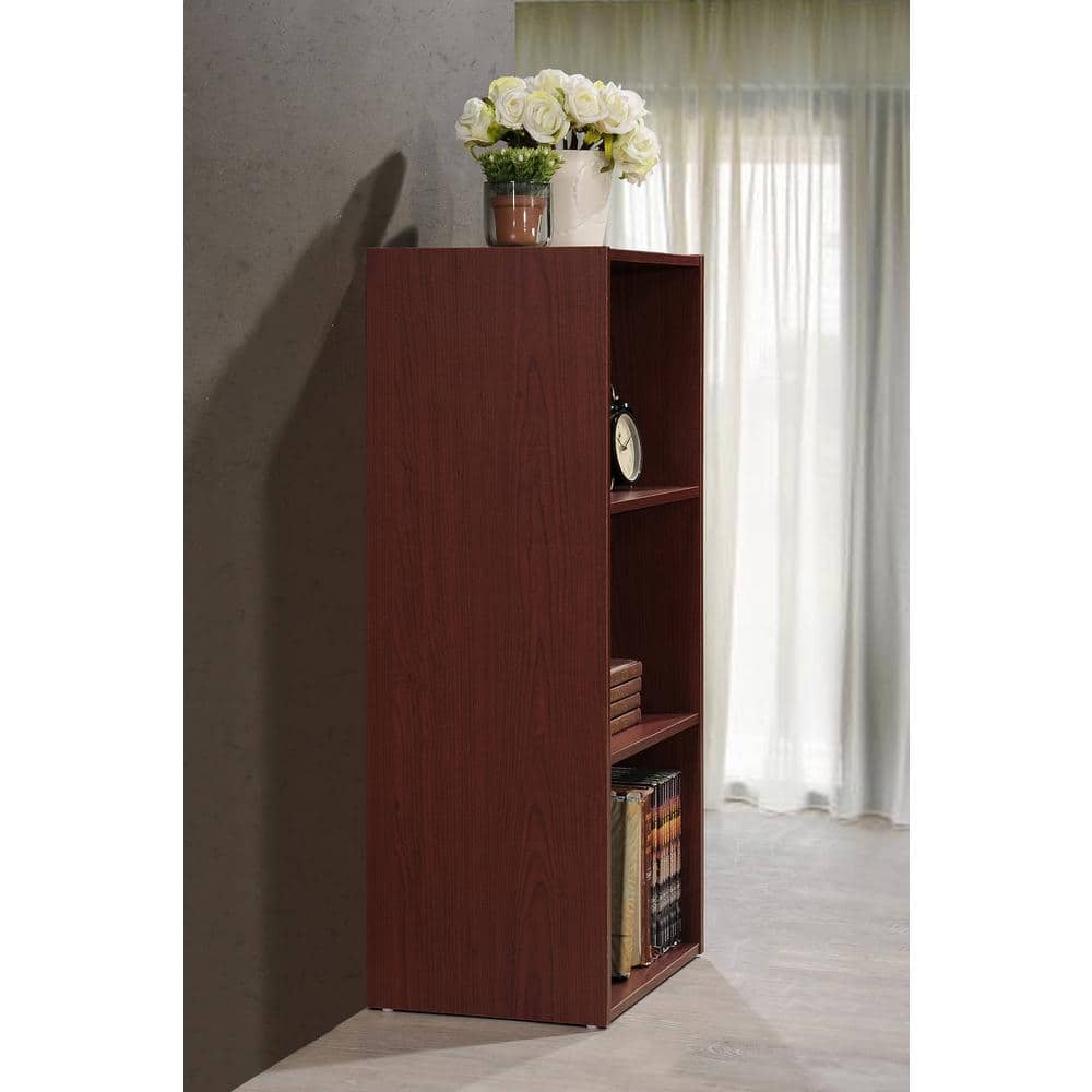 Mahogany 3-Shelf Kid-Friendly Storage Bookcase with Cubes and Doors