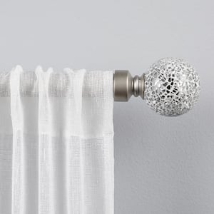 White Mosaic 66 in. - 120 in. Adjustable 1 in. Single Curtain Rod Kit in Matte Silver with Finial