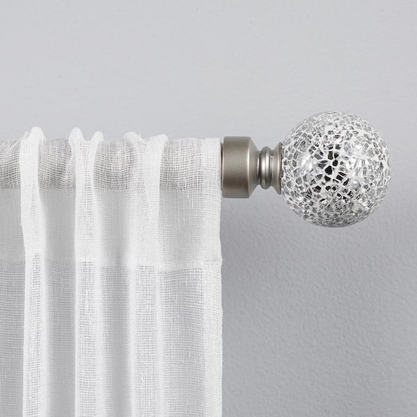 White Mosaic 66 in. - 120 in. Adjustable 1 in. Single Curtain Rod Kit in Matte Silver with Finial