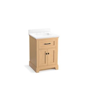 Charlemont 24 in. W x 22in. D x 36 in. H Single Sink Bath Vanity in Light Oak with Pure White Quartz Top and Backsplash