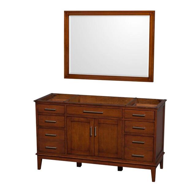 Wyndham Collection Hatton 59 in. Vanity Cabinet with Mirror in Light Chestnut