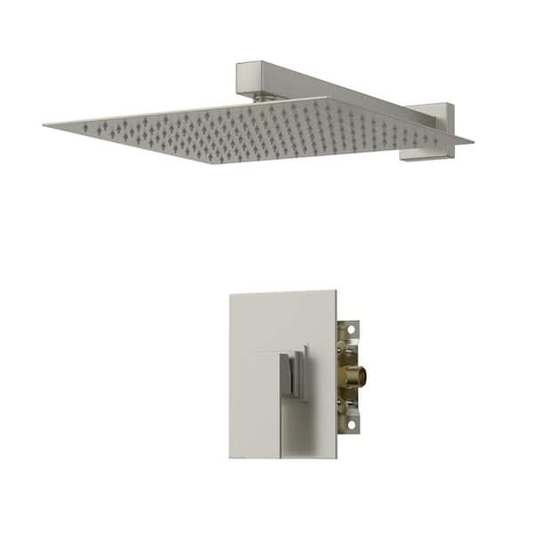 1-Spray Patterns with 1.8 GPM 10 in. Wall Mount Rainfall Fixed Shower Head in Brushed Nickel