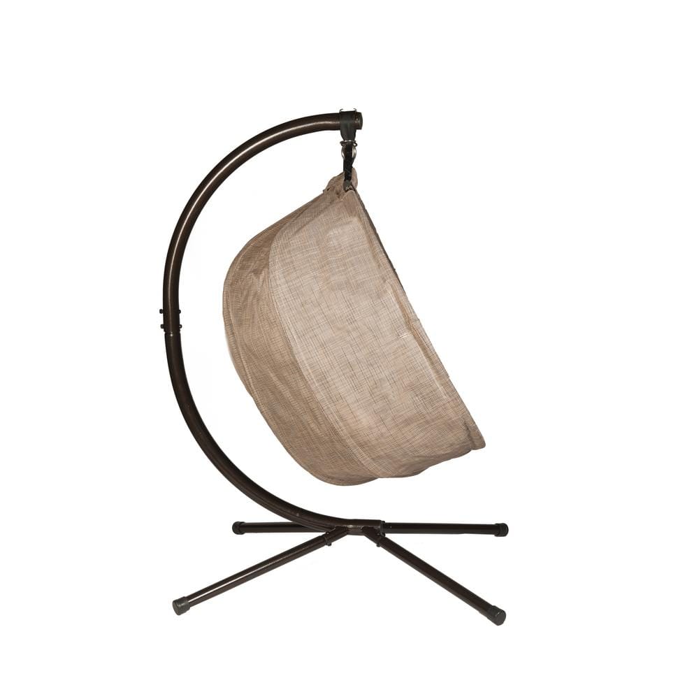 Bark Brown Hanging Pumpkin Chair with Cushions and Stand