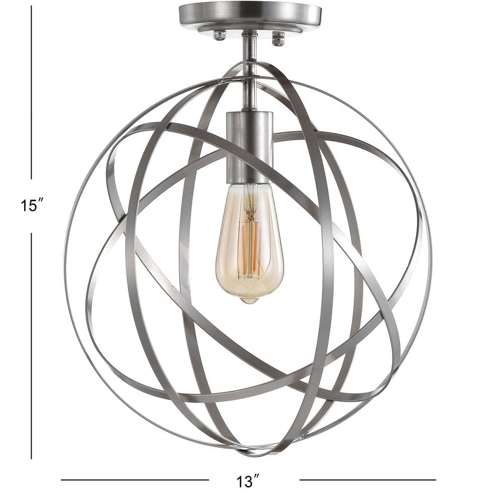 Contemporary Nickel Globe LED Flush Mount Pendant 13"
