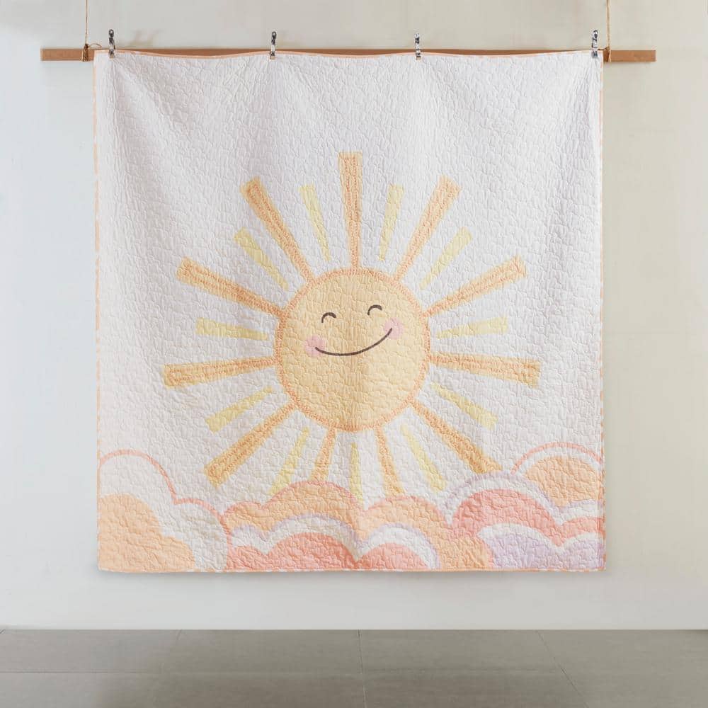 Full/Queen Reversible Cotton Quilt Set with Sunshine and Cloud Print