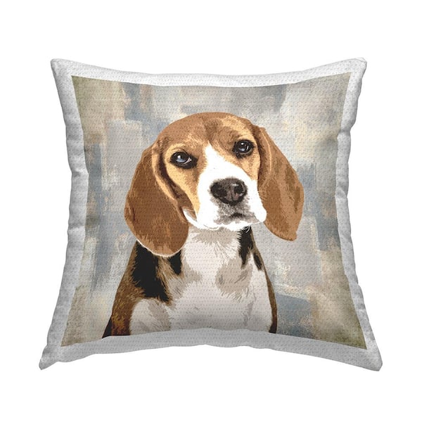 Pet Beagle Portrait Abstract Beige Pattern Brown Square Outdoor Throw Pillow