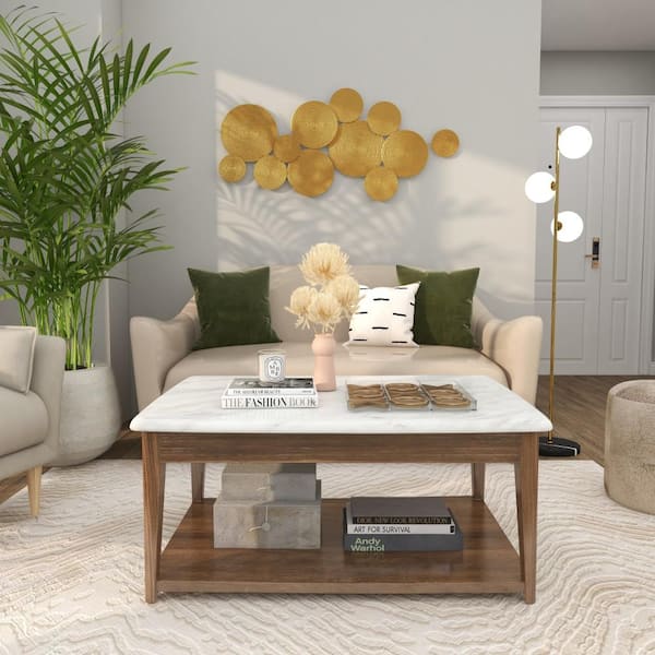 49 in. x  24 in. Metal Gold Plate Wall Decor with Textured Circles