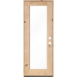 32 in. x 96 in. Rustic Alder Full-Lite Clear Low-E Glass Unfinished Wood Left-Hand Inswing Exterior Prehung Front Door