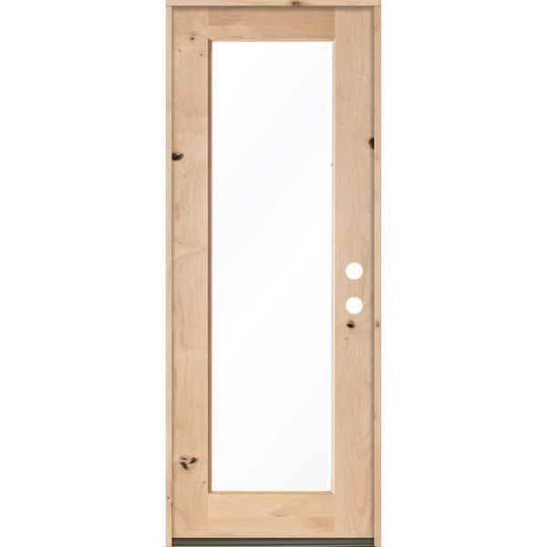 Krosswood Doors 36 in. x 96 in. Rustic Alder Full-Lite Clear Low-E Glass Unfinished Wood Left-Hand Inswing Exterior Prehung Front Door