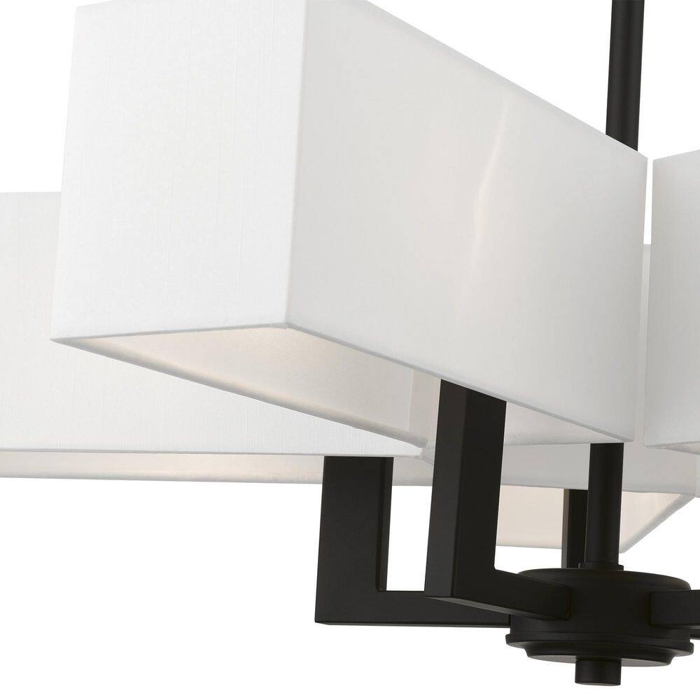 Satin Brass and Black 5-Light Chandelier with Fabric Shades