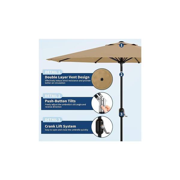 9 foot round solar aluminum patio umbrella Round 9 ft. Aluminum Cantilever Market Solar Tilt Half Patio Umbrella in  Beige Neutral YDQ_PPG_333JXJY5