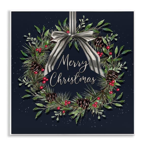Hanging Christmas Wreath with Bow by Elizabeth Tyndall Unframed Typography Graphic Art Print 12 in. x 12 in.