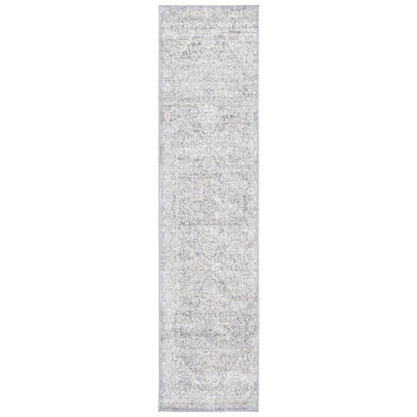 Brentwood Light Gray/Ivory 2 ft. x 18 ft. Distressed Border Medallion Runner Rug