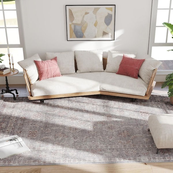 Area Rug 8x10 Machine Washable rug, Traditional Cover rug for Living Room, Bedroom, Dining Room, Grey and Brown