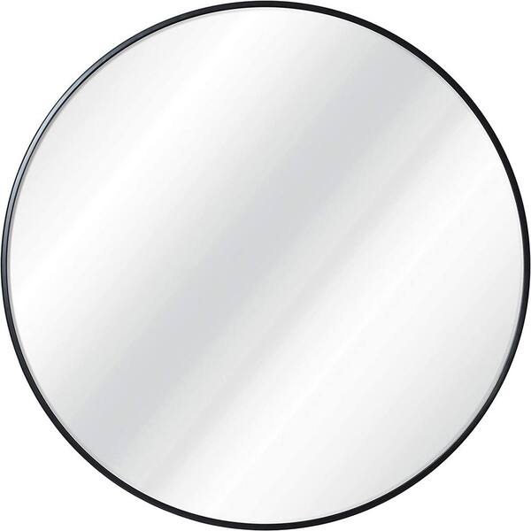 Unbranded 16 in. W x 16 in. H Black Round Metal Frame Hanging Wall Mirror