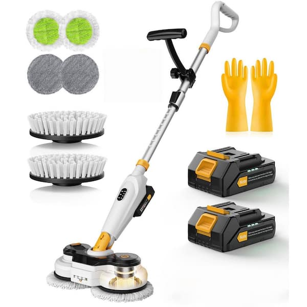Residential Corded Multi-Surface Floor Cleaning Mop in White with Adjustable Handle, LCD Screen, 2 in 1 Spin Scrubber
