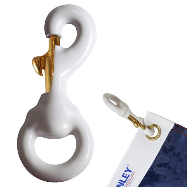 3.3 in. Flag Accessory White Rubber Coated Brass Swivel Snap Hook Heavy-Duty Flag Pole Halyard Rope Attachment Clip