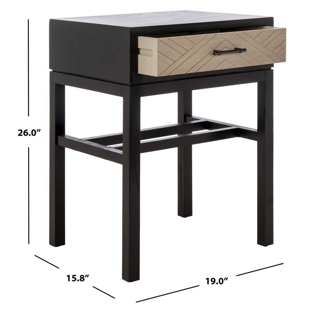 Ajana Black and Greige Wood Metal Accent Table with Storage