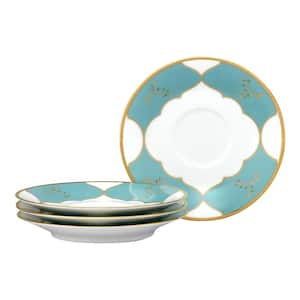 Lodi's Morning 6 in.  (White and Blue) Porcelain Saucers, (Set of 4)