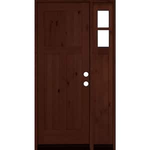 46 in. x 96 in. Alder 3 Panel Left-Hand/Inswing Clear Glass Red Mahogany Stain Wood Prehung Front Door w/Right Sidelite