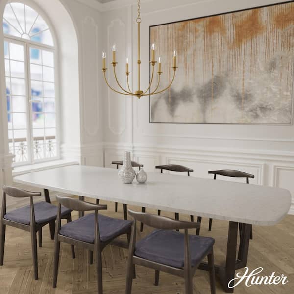 Hunter Southcrest 6 Light Luxe Gold Candle Chandelier for Dining