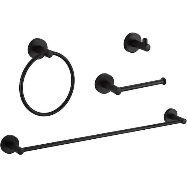 Bathroom Hardware Set Matte Black 4-Pieces Bathroom Towel Rack 24 in. Adjustable Bathroom Accessories Set