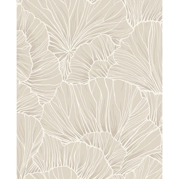 30.75 sq. ft. Latte Coral Way Vinyl Peel and Stick Wallpaper Roll