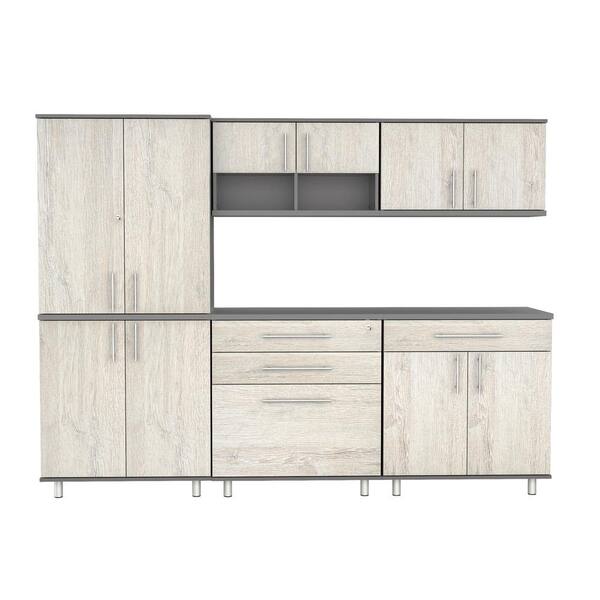 Inval KRATOS 94.5 in. W x 70.9 in. H x 19.6 in. D 13 Shelves 5-Piece Wood Kitchen Freestanding Cabinet in Chantilly/Dark Gray