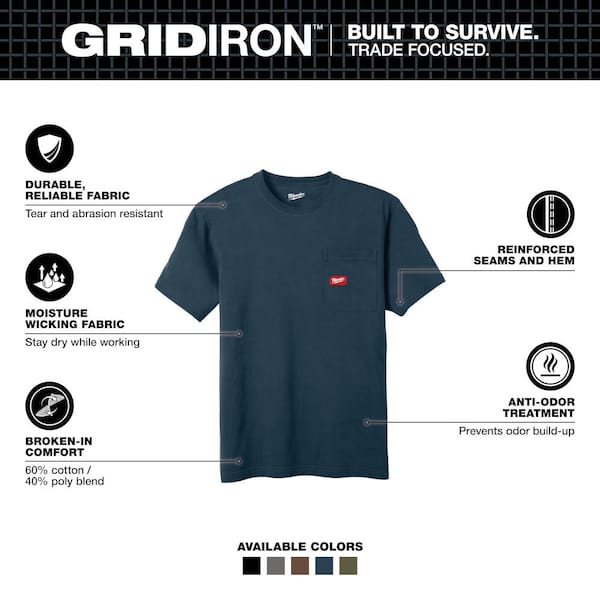 Men's X-Large Blue GRIDIRON Cotton/Polyester Short-Sleeve Pocket T-Shirt