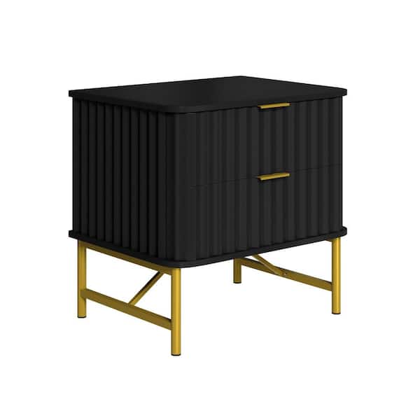 Boyel Living 2-Drawer 15.75 in. W x 19.69 in. H x 18.9 in. D Nightstand Bedroom Storage Cabinet Black