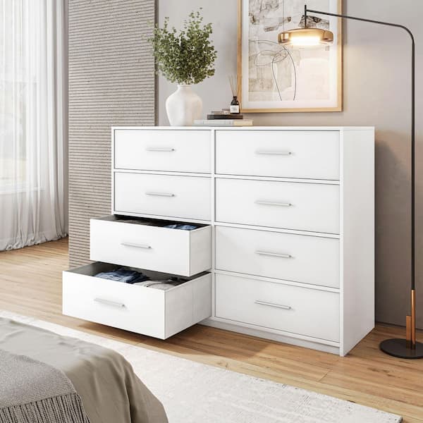 White 8 Drawer 44.5 in. Wide Dresser
