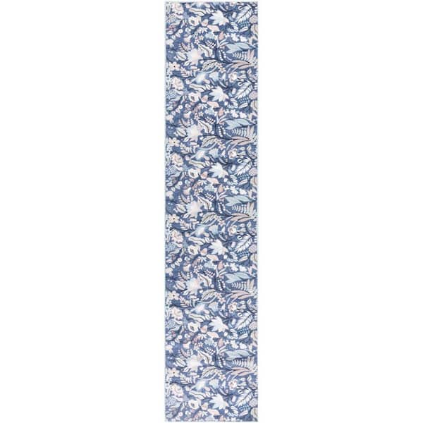 Nourison Washables Navy Multicolor 2 ft. x 8 ft. Botanical Traditional Runner Area Rug