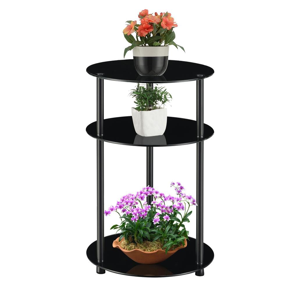 Black Round Stainless Steel and Glass 3-Tier Side Table