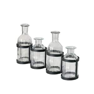 8" Glass & Metal Multicolored Faceted Multi-Level X4 Bottles