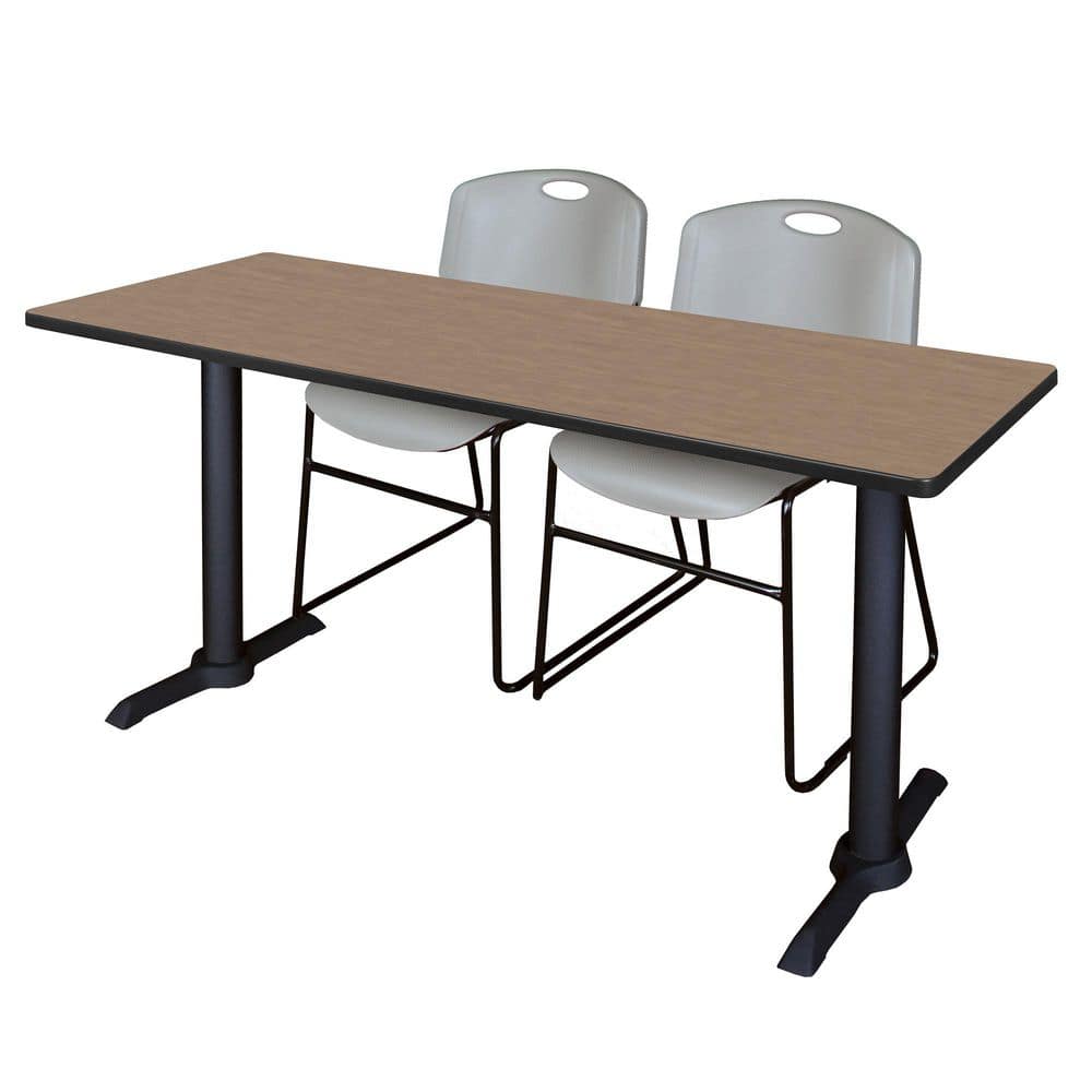 Cain 72 in. x 24 in. Noble Oak T-Base Training Seminar Table Desk and 2 Zeng Stack Chairs-Grey price history on PriceWatchPro