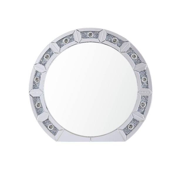 ACME FURNITURE Noralie 3 in. x 29 in. Glam Round Framed Silver Decorative Mirror