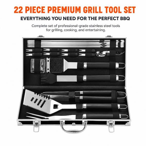 22-Piece Black BBQ Accessories Grill Tools Set, Stainless Steel Barbecue Grill Accessories, Christmas Grilling Gifts