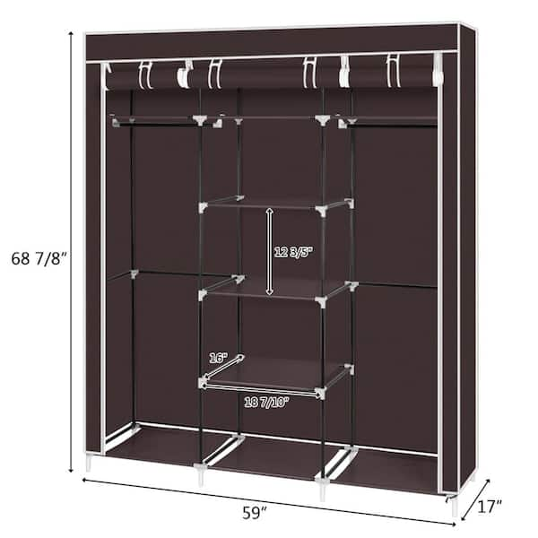 Closet Organizer with 3 Hanging Rod 65*41 Inch Clothes Rack with 7 Shelves,  Portable Closet with Waterproof Cover, Wardrobe Clothes Storage Organizer